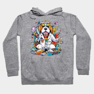 A comical Physician English Bulldog wearing a white lab coat, stethoscope around its neck Hoodie